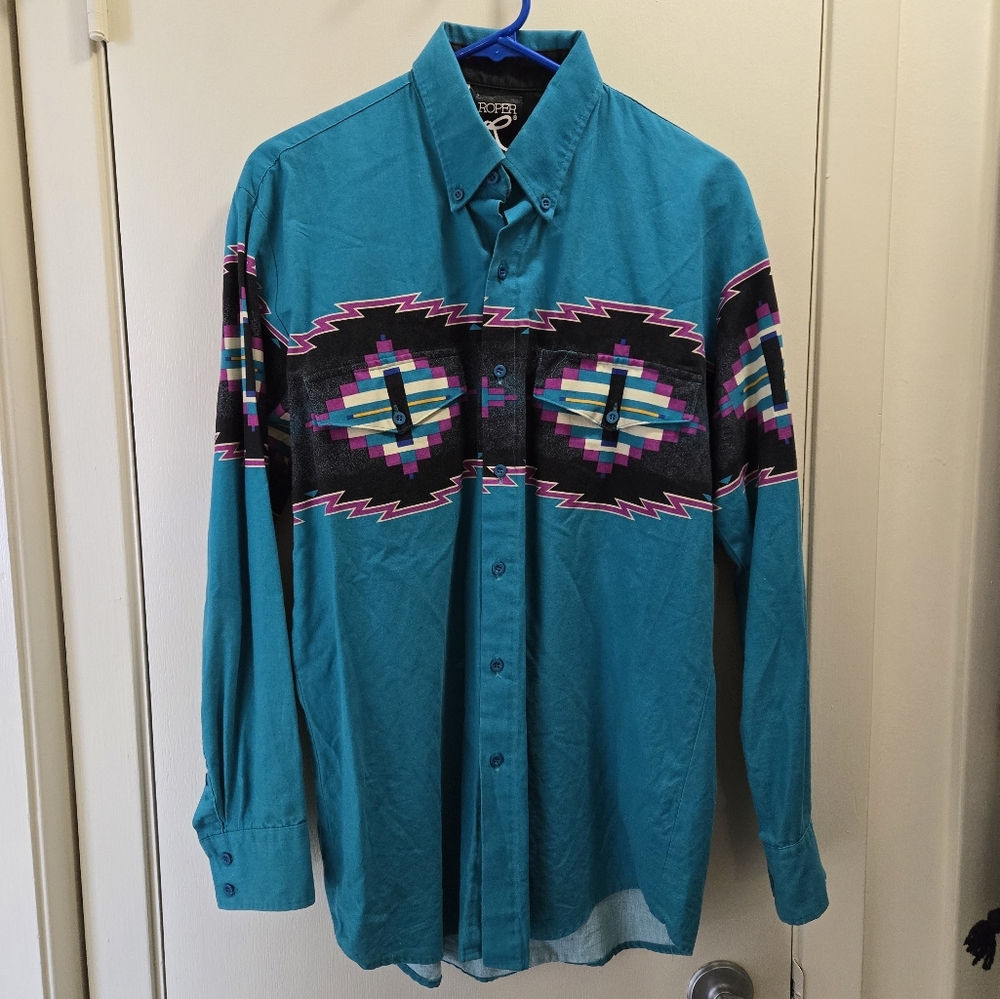 Vintage Aztec Patter Roper Western Shirt